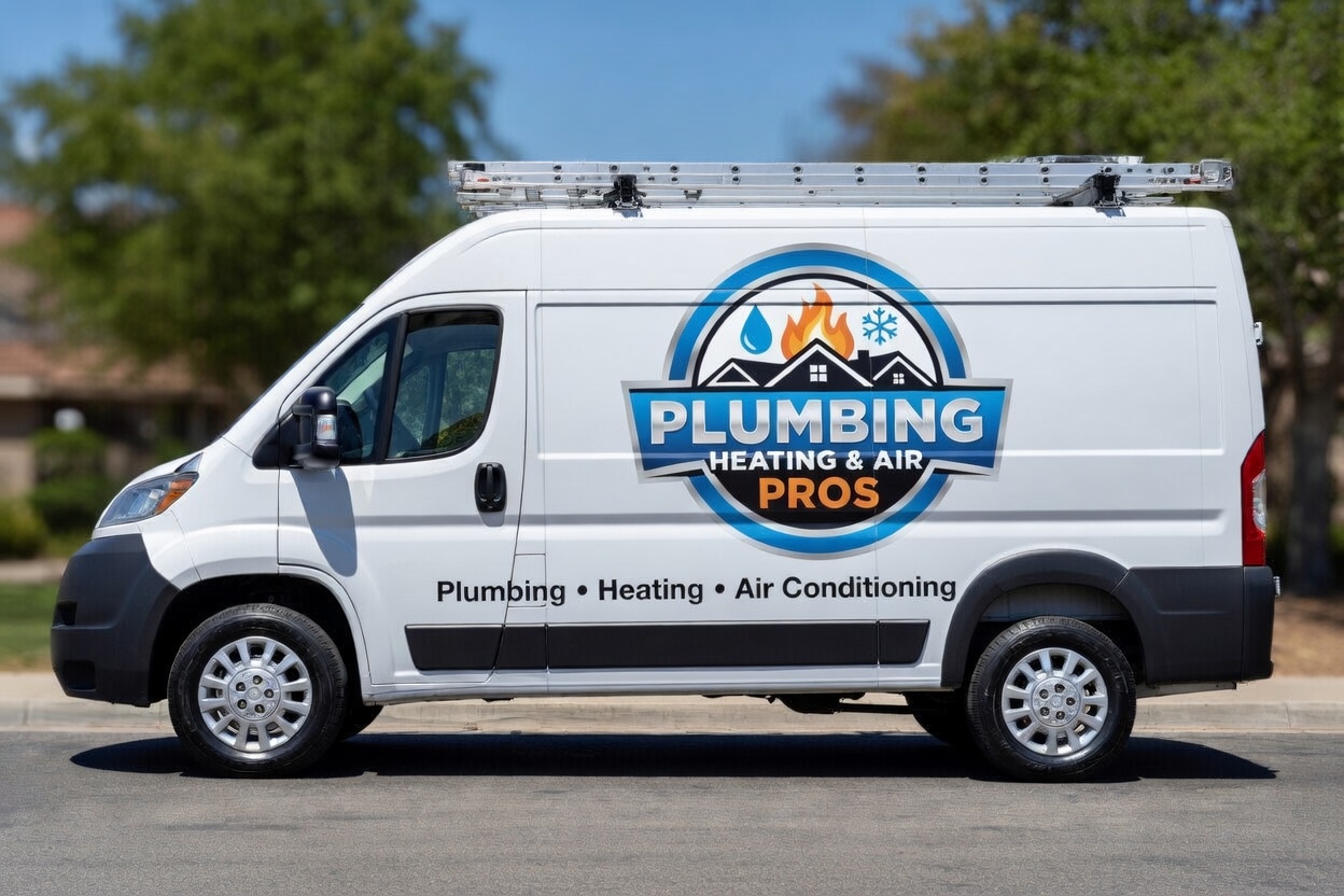 Local plumbing heating and air service van serving Fountain Valley